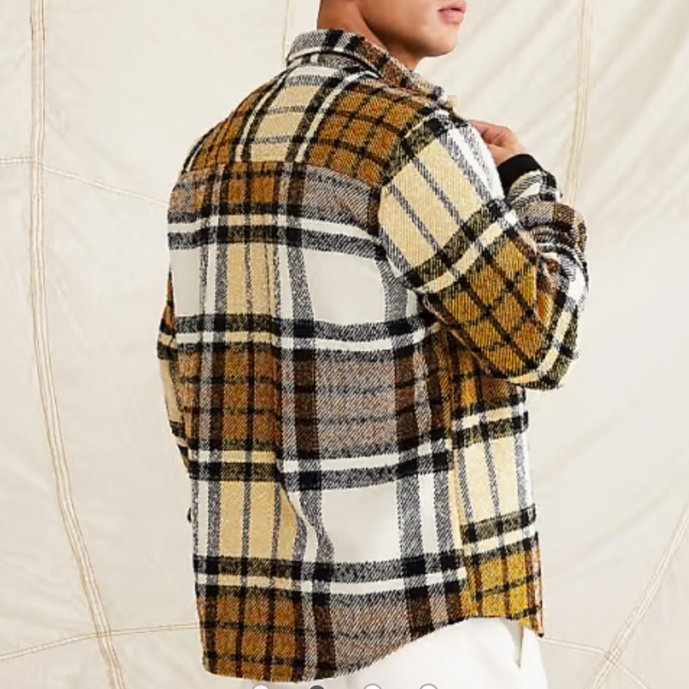 ASOS DESIGN Overshirt in Yellow Wool Mix Plaid - Picture 2 of 5